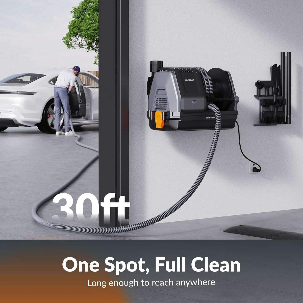 Giraffe Tools - Grandstorm Garage Vacuum Cleaner with Retractable 30FT Hose