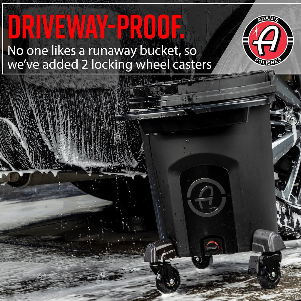 Adam's Polishes  Double Complete Premium Detailing Bucket - Car Wash Bucket with Grit Guard, Seat Pad, Organization Rack, Drain Plug, 2 Locking Wheels | Innovative Detail 5 Gallon Bucket Kit System