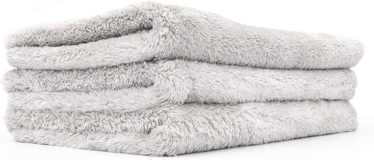 Super Plush Microfiber Detailing Towels, 16In X 24In, Ice Grey, (3-Pack)