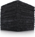  Dual-Pile Plush Microfiber, 16In X 16In, Black, (10 Pack)