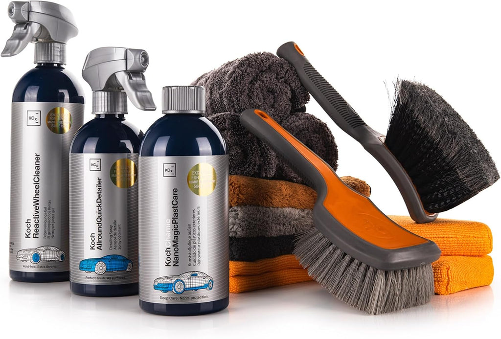 - Complete Wheel & Tire Cleaning Kit - Includes Wheel Cleaner, Exterior Detailing Sprays, Microfiber Towels, Brushes, Applicators - 15 Piece Kit