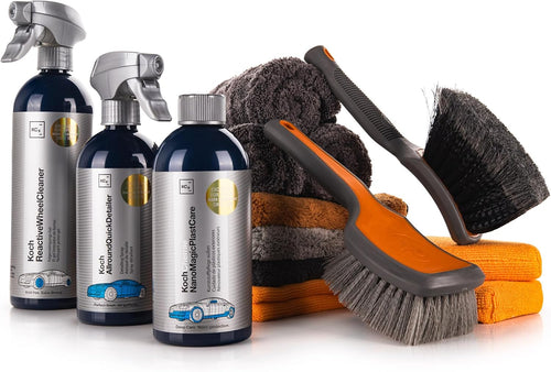 - Complete Wheel & Tire Cleaning Kit - Includes Wheel Cleaner, Exterior Detailing Sprays, Microfiber Towels, Brushes, Applicators - 15 Piece Kit
