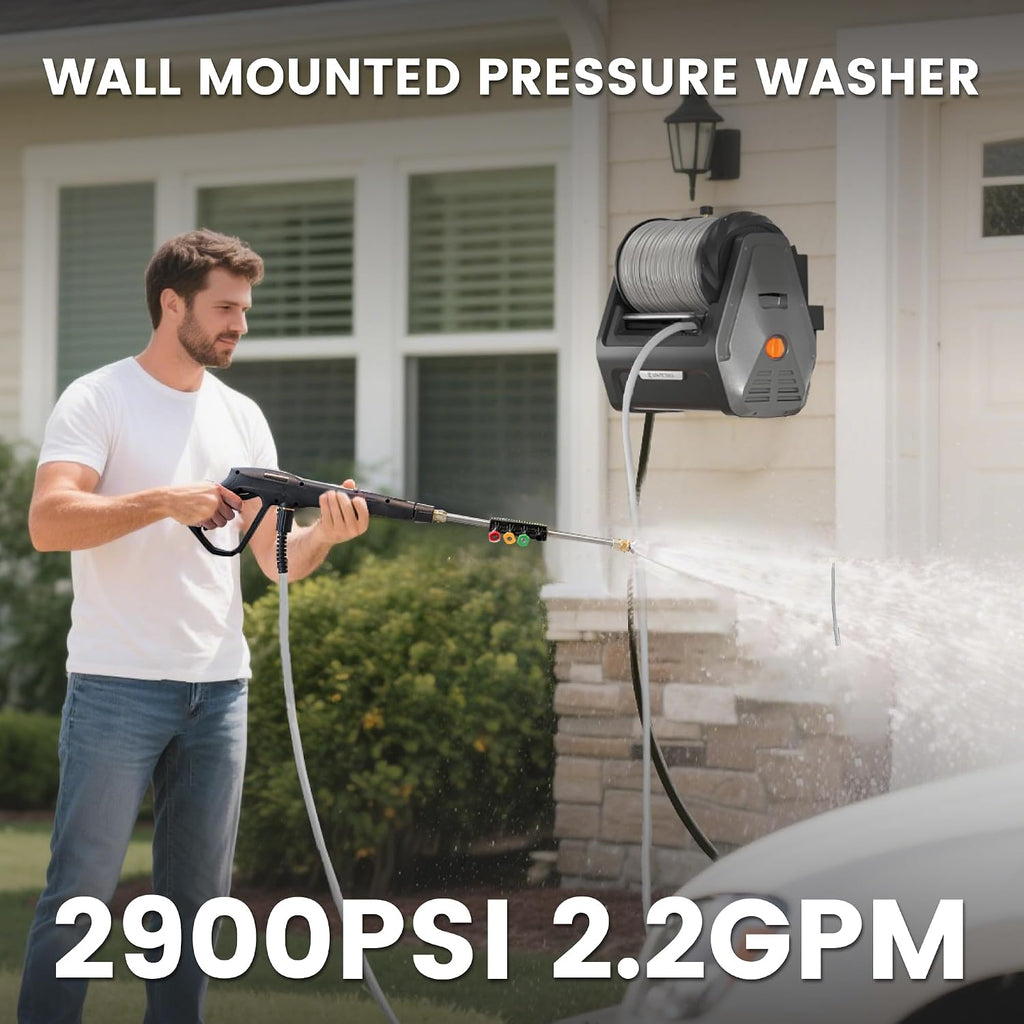 Giraffe Tools - Retractable Wall Mounted Pressure Washer plus with 100FT Hose