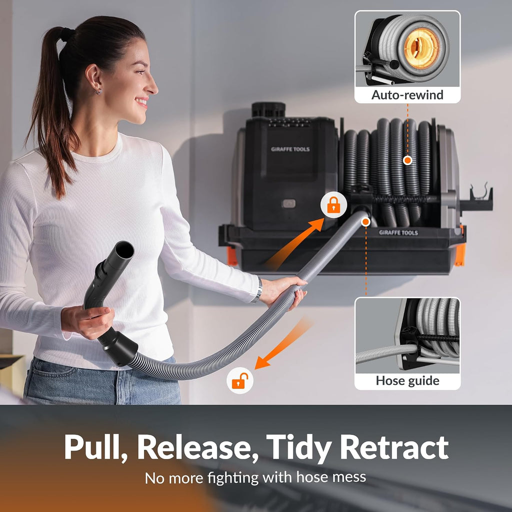 Giraffe Tools - Grandstorm Garage Vacuum Cleaner with Retractable 30FT Hose