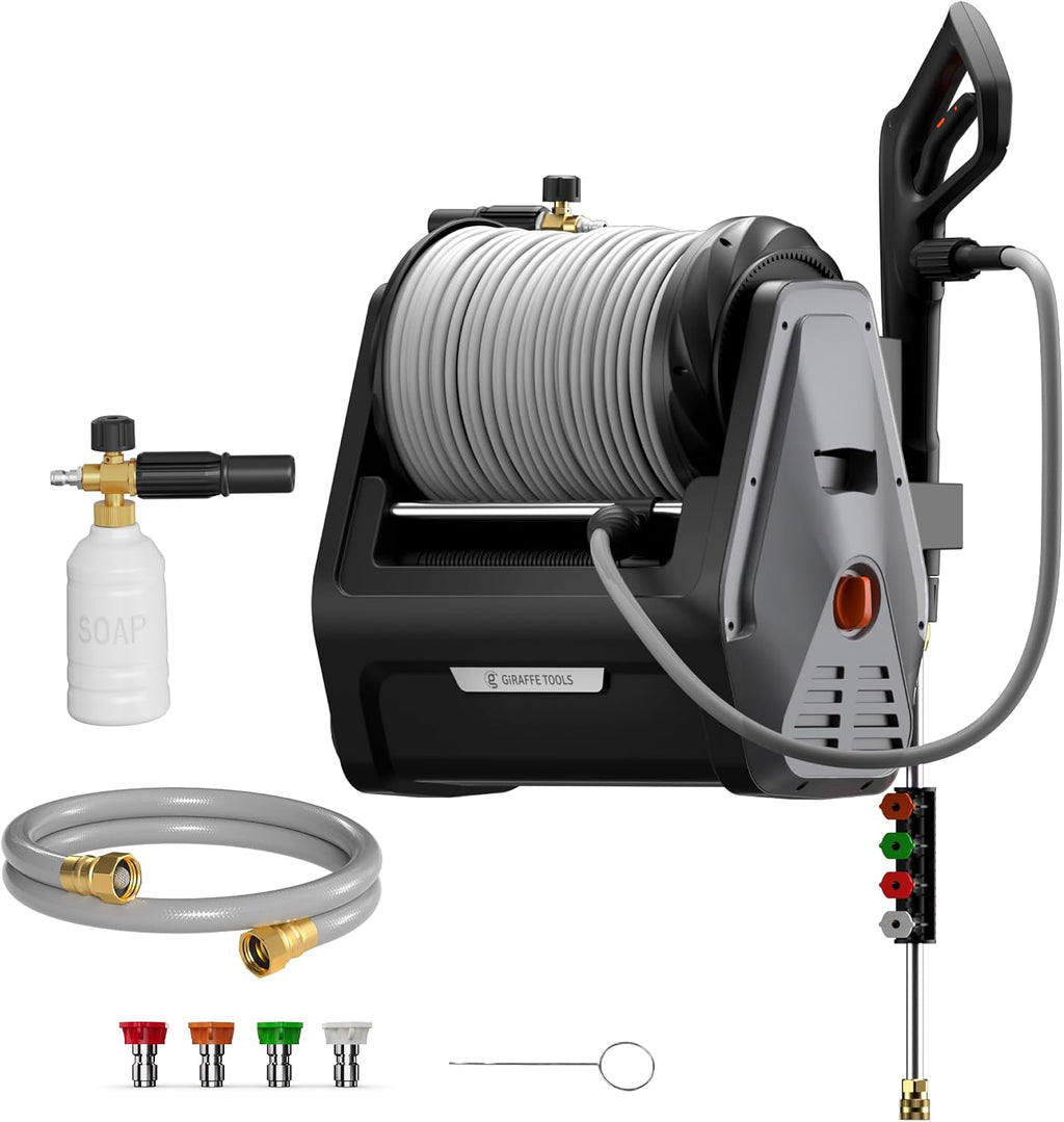 Giraffe Tools - Retractable Wall Mounted Pressure Washer plus with 100FT Hose