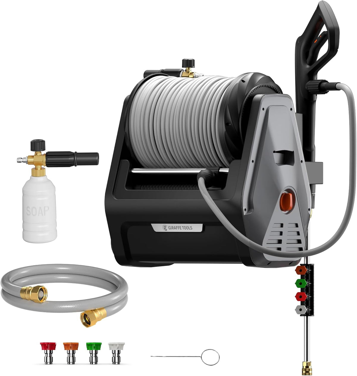 Giraffe Tools - Retractable Wall Mounted Pressure Washer plus with 100FT Hose