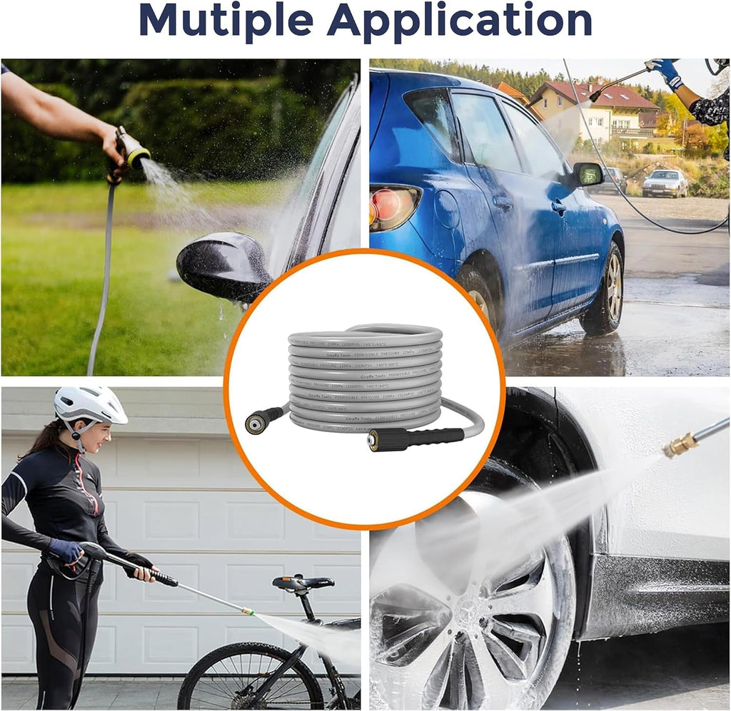 Giraffe Tools - Pressure Washer Hose 50FT 1/4", 3200 PSI Power Washer Hose for Replacement, Kink Resistant High Pressure Washing Hose Extension with M22-14Mm Fittings, 2 Quick Connectors