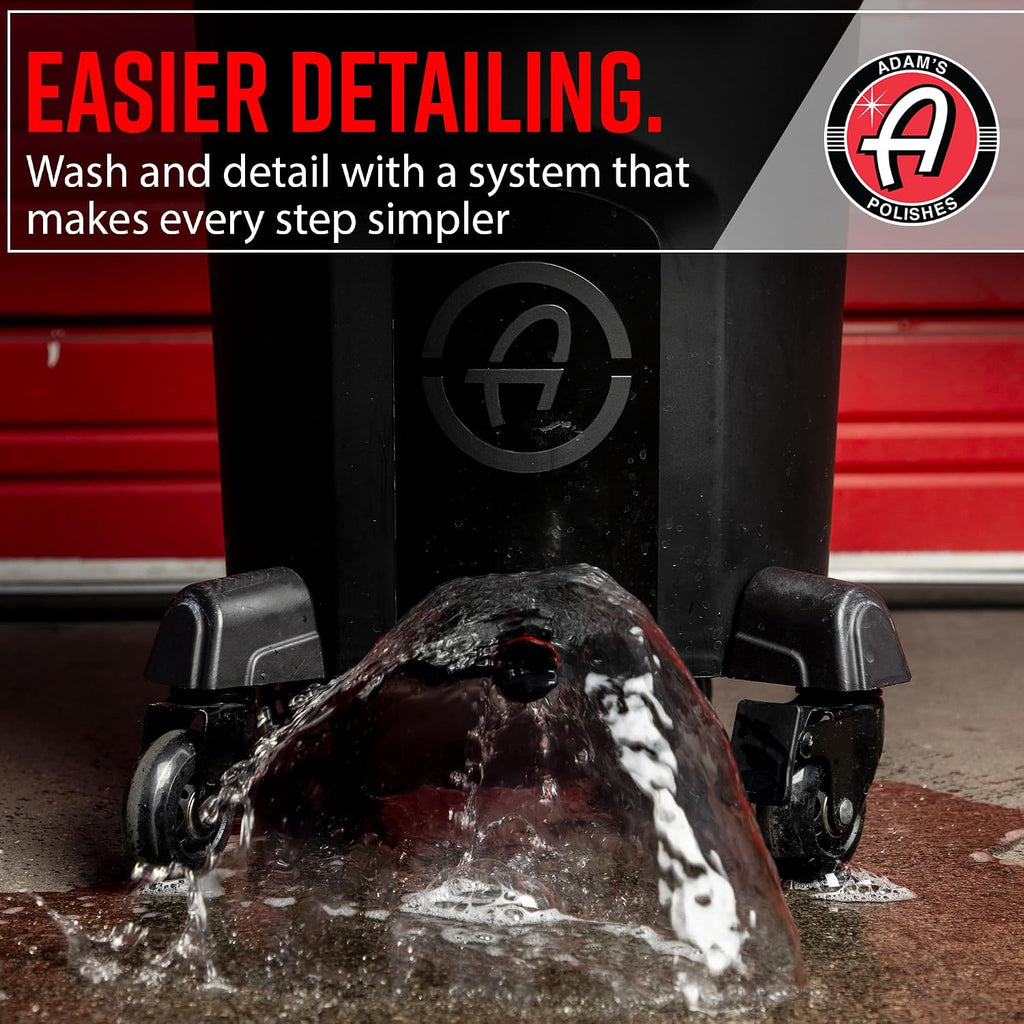 Adam's Polishes  Double Complete Premium Detailing Bucket - Car Wash Bucket with Grit Guard, Seat Pad, Organization Rack, Drain Plug, 2 Locking Wheels | Innovative Detail 5 Gallon Bucket Kit System