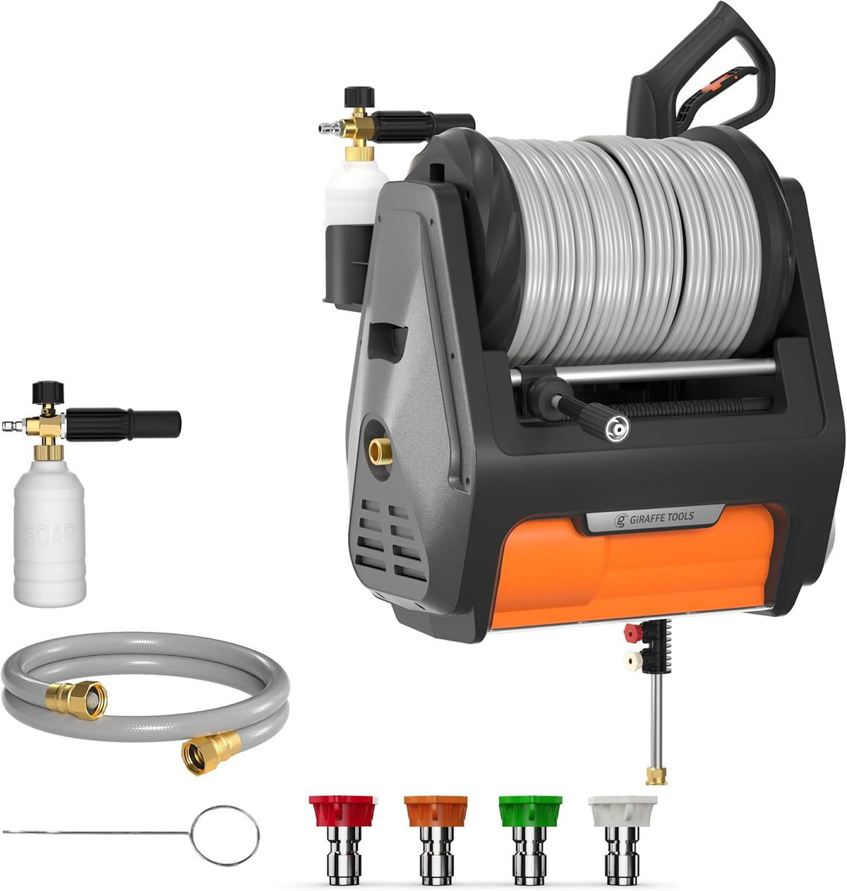 Giraffe Tools - Retractable Wall Mount Pressure Washer Pro with 100FT Hoses
