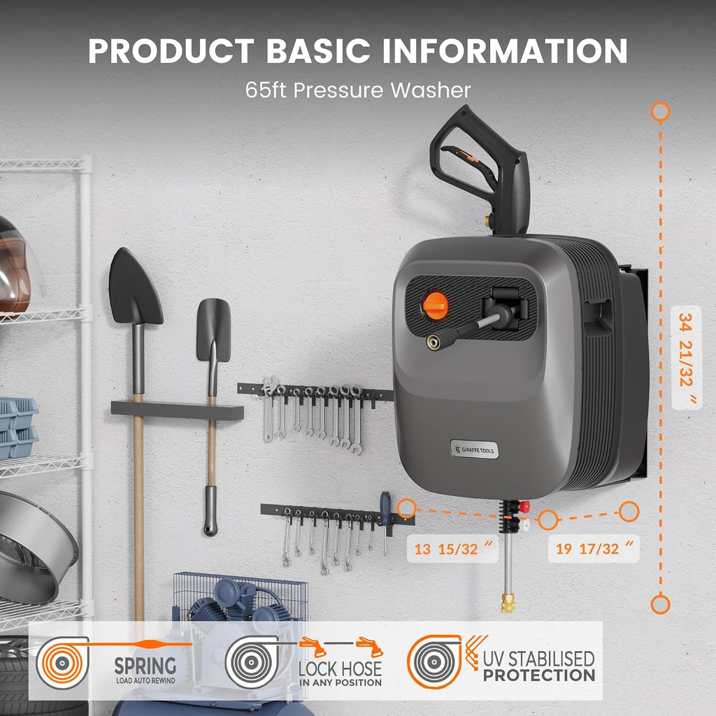 Grandfalls Retractable Wall Mount Pressure Washer G20, 65FT