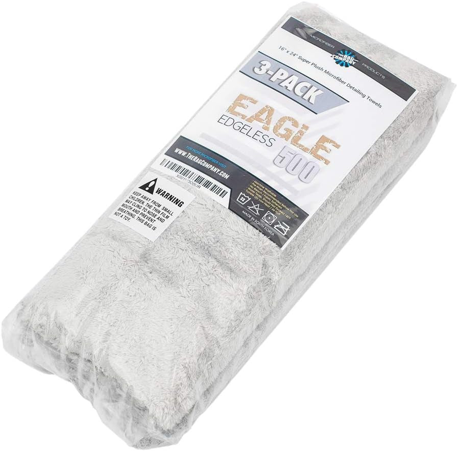 Super Plush Microfiber Detailing Towels, 16In X 24In, Ice Grey, (3-Pack)