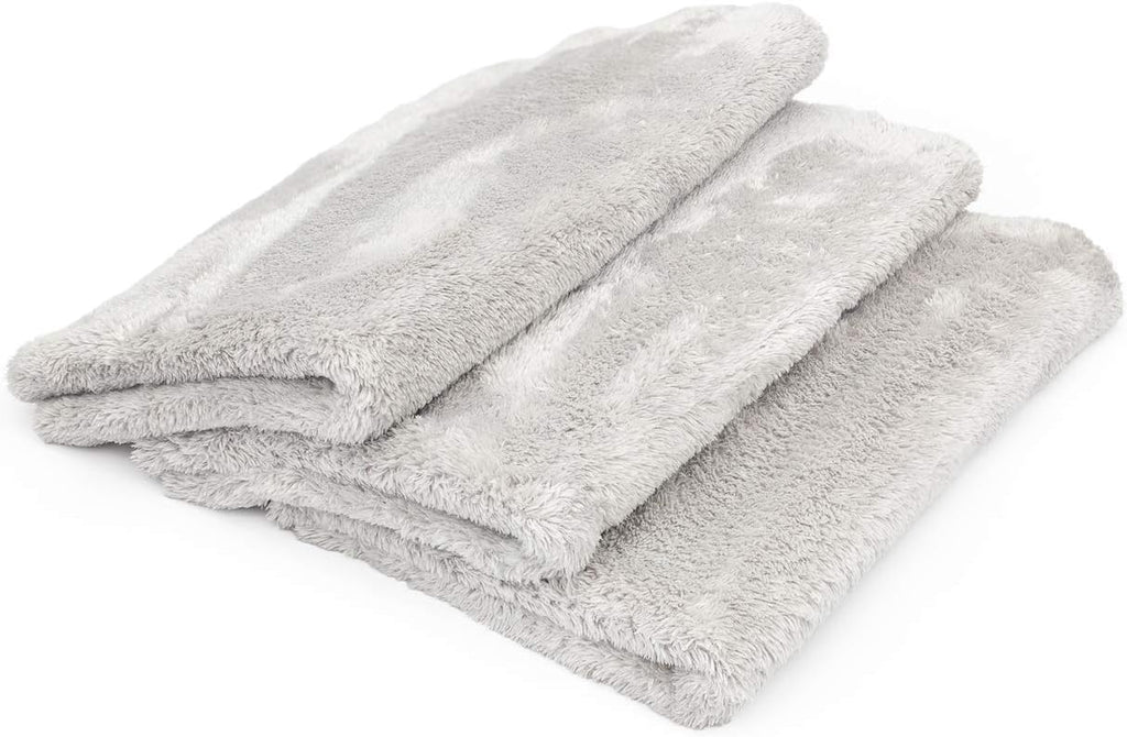 Super Plush Microfiber Detailing Towels, 16In X 24In, Ice Grey, (3-Pack)