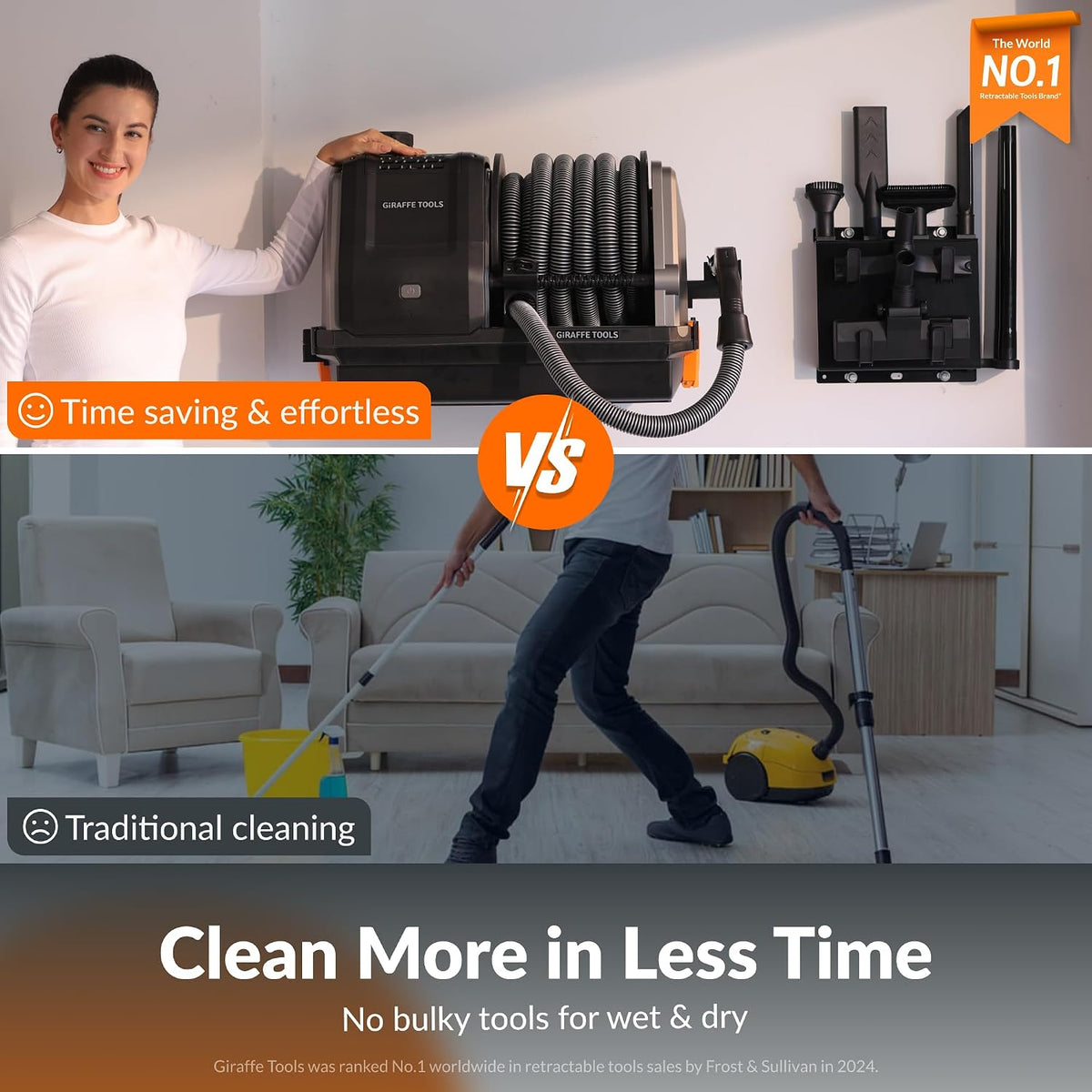 Giraffe Tools - Grandstorm Retractable Vacuum Cleaner, Garage Mount, Grey