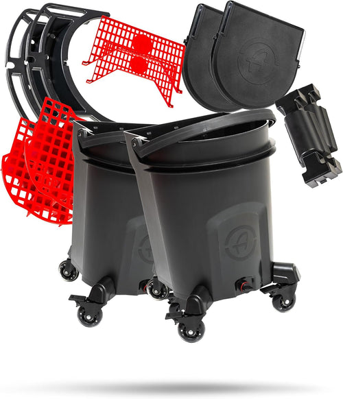 Adam's Polishes  Double Complete Premium Detailing Bucket - Car Wash Bucket with Grit Guard, Seat Pad, Organization Rack, Drain Plug, 2 Locking Wheels | Innovative Detail 5 Gallon Bucket Kit System